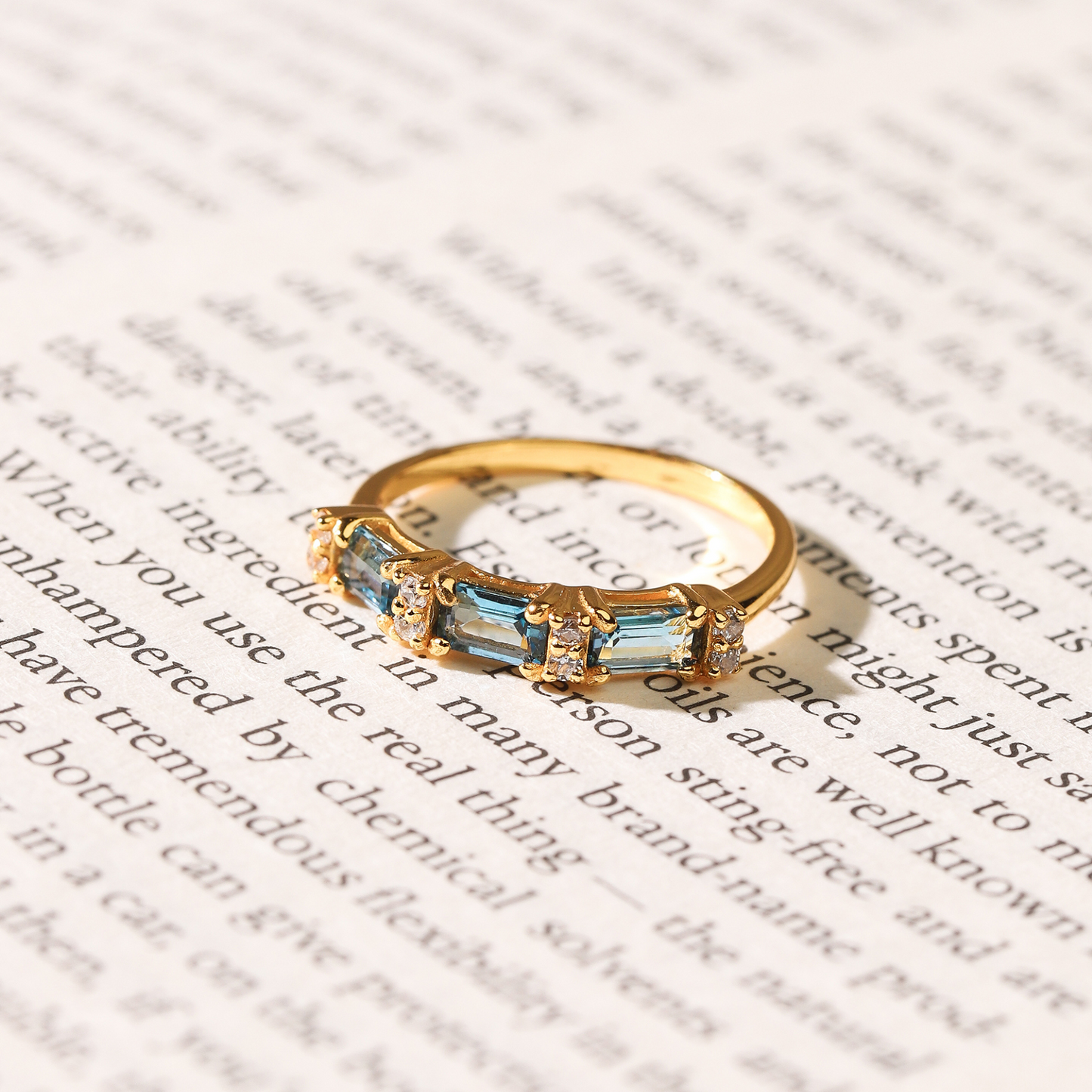 London Blue Topaz Emerald Cut Eternity Ring in 18k Gold Vermeil - SJR London Timepiece