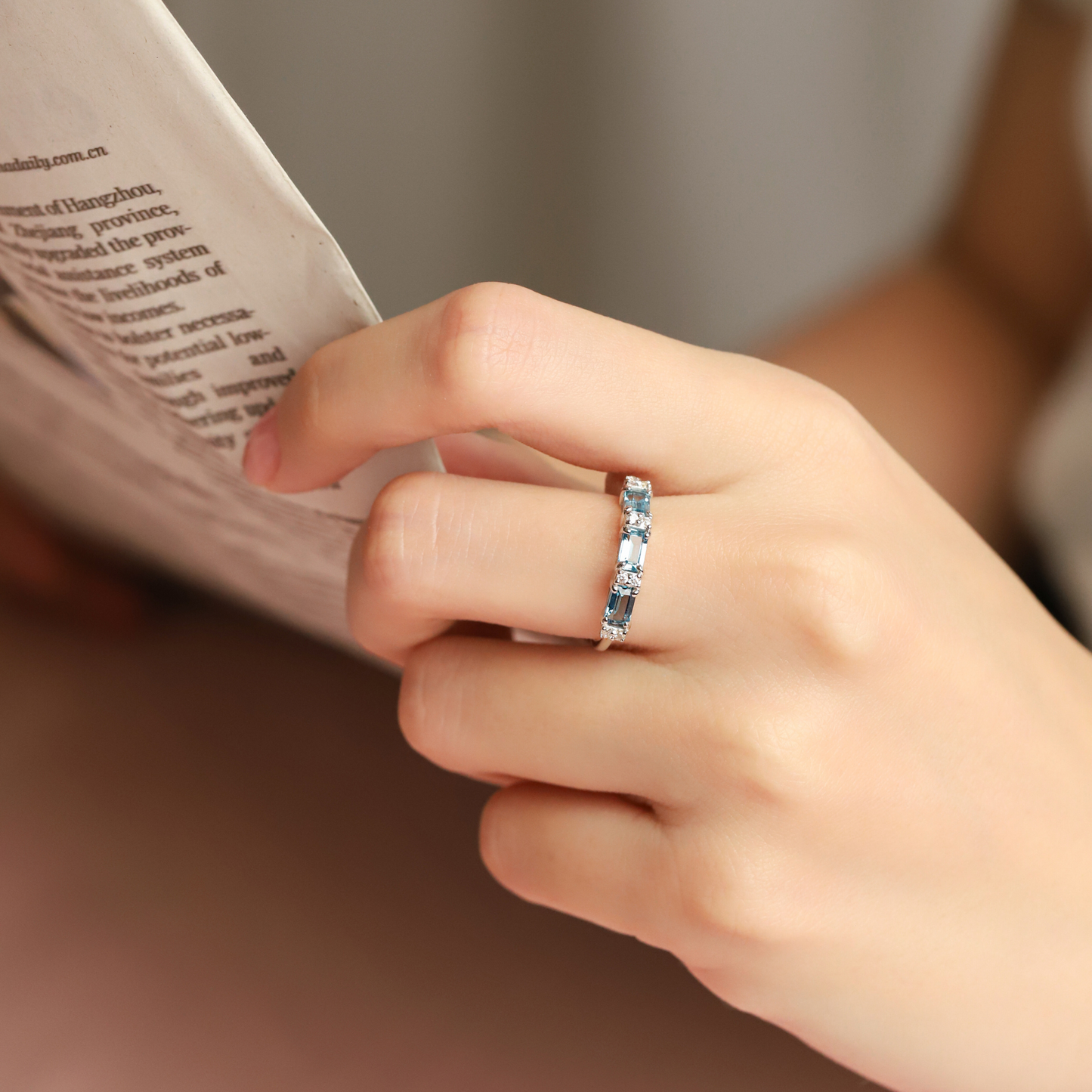 London Blue Topaz Emerald Cut Eternity Ring in Sterling Silver - SJR London Timepiece
