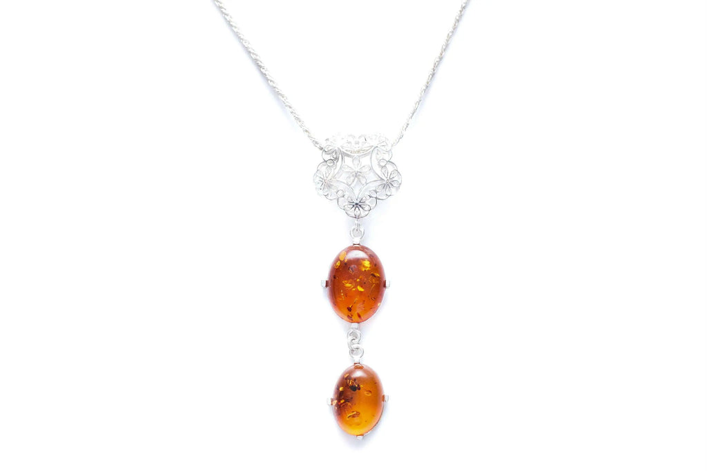 Collier Y à pendentif long en ambre