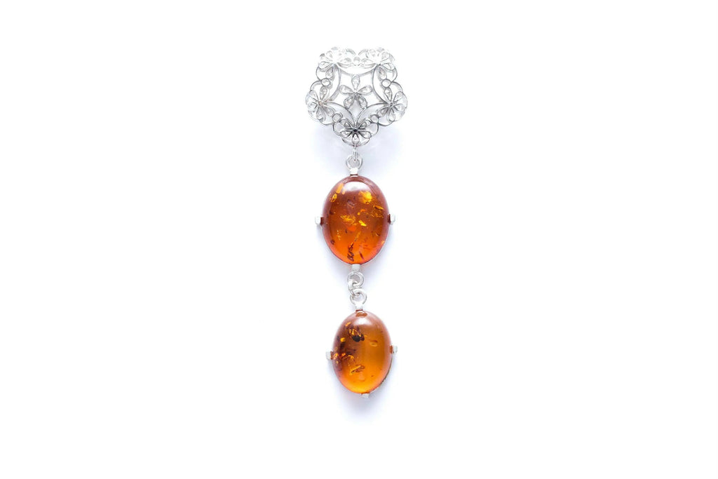 Collier Y à pendentif long en ambre