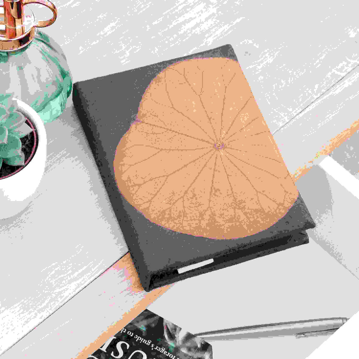 A6 Vegan Leather Lotus Leaf Notebook