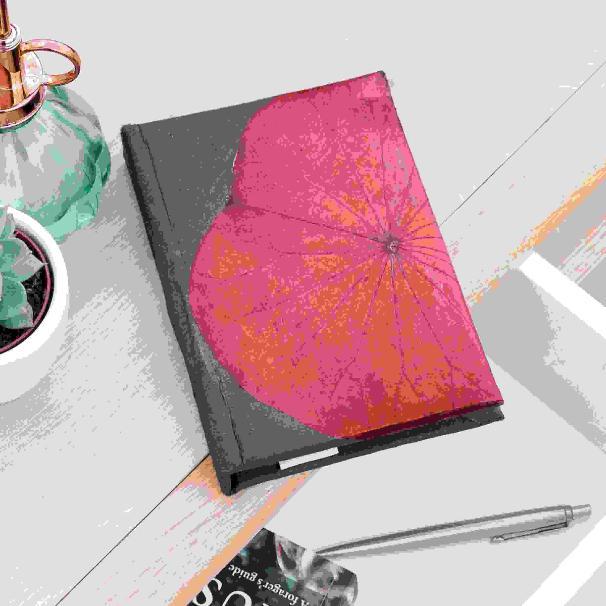 A6 Vegan Leather Lotus Leaf Notebook