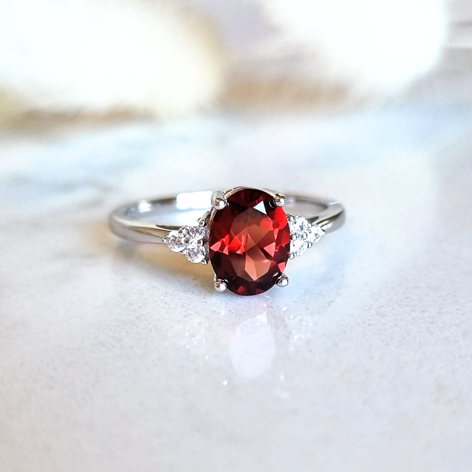 Bague grenat en argent sterling