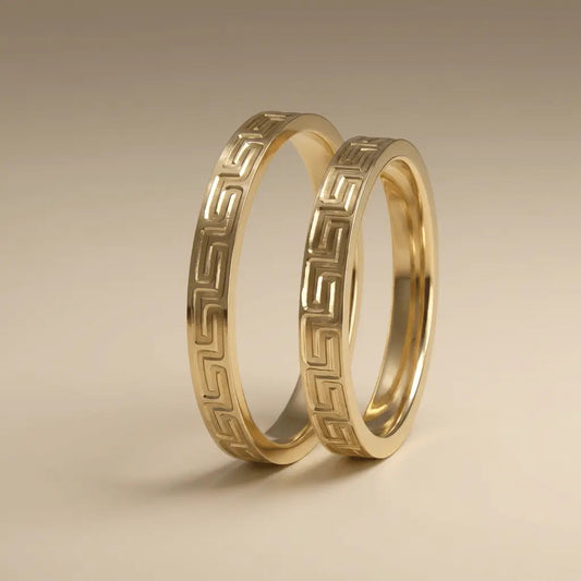 3mm Gold Wedding Band – Greek Key Engraved – 9ct/14ct/18ct Gold