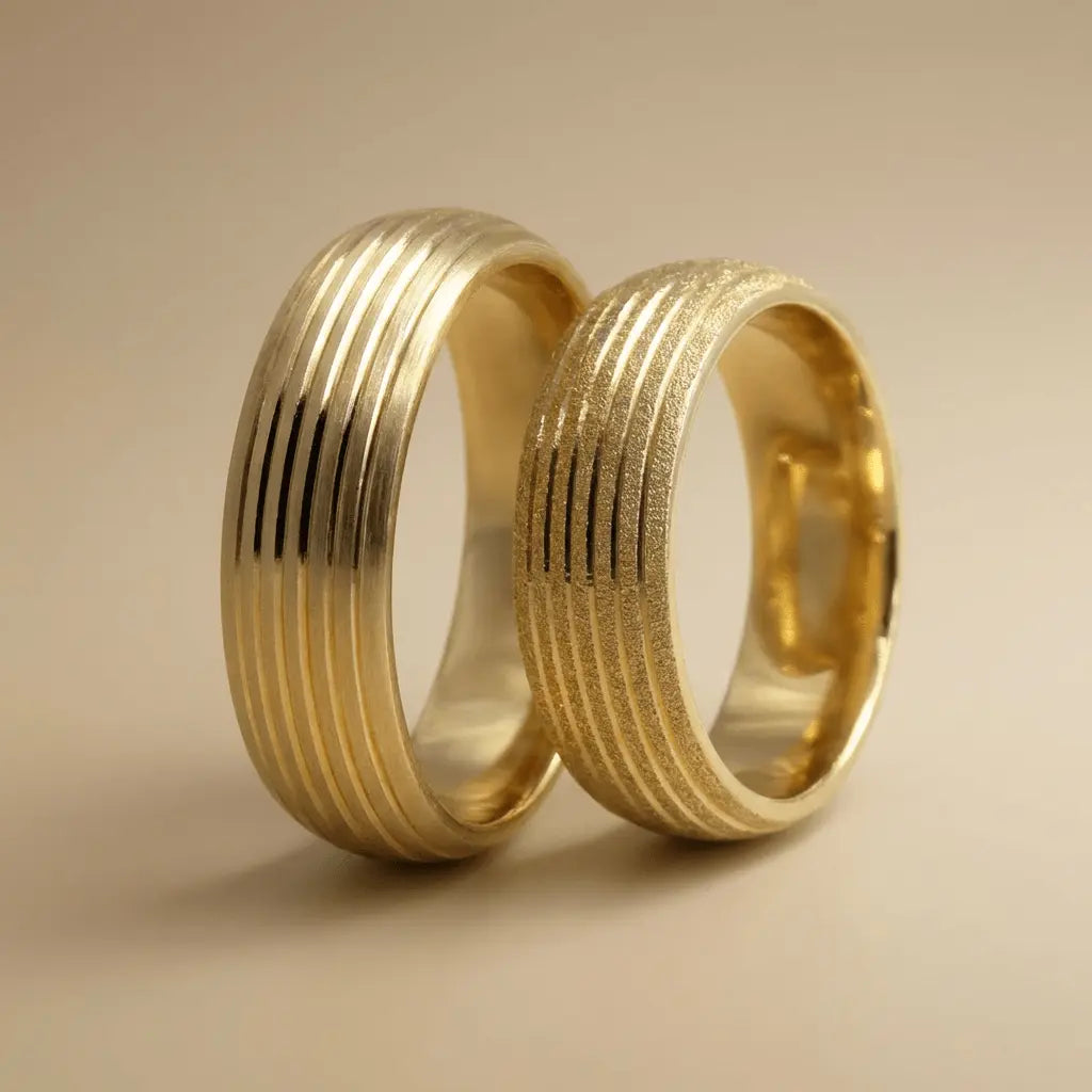 6mm Gold Wedding Band – Parallel Line Satin – 9ct/14ct/18ct Gold