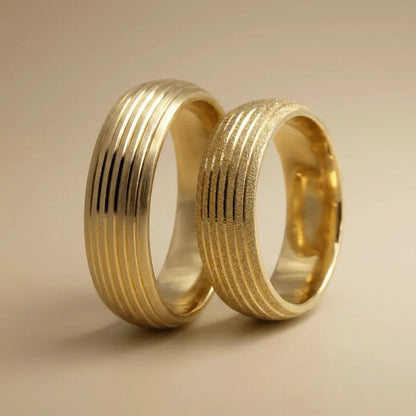 6mm Gold Wedding Band – Parallel Line Satin – 9ct/14ct/18ct Gold