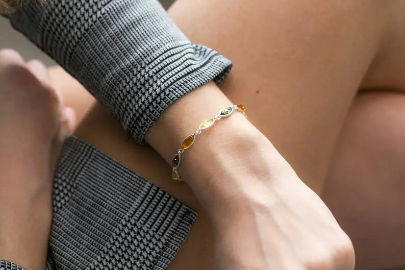 Bracelet Marquise Multicolore en Ambre
