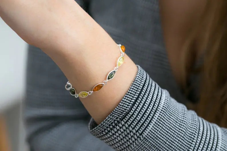 Bracelet Marquise Multicolore en Ambre