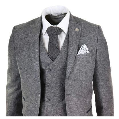 STZ34 - Men's Wool 3 Piece Suit Double Breasted Waistcoat Tweed 1920s