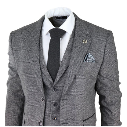AK-10 - Men's Classic 3 Piece Suit Prince Of Wales Check Wedding