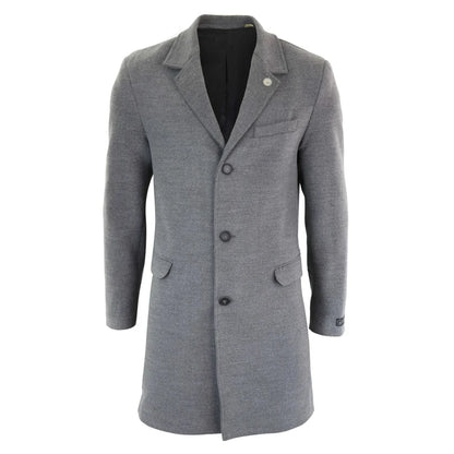 Men's 3/4 Long Overcoat Jacket Wool Feel Coat Blinders
