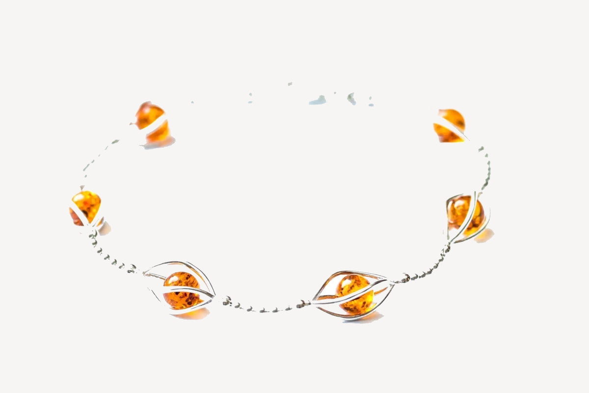 Bracelet moderne en sphères d'ambre en cage