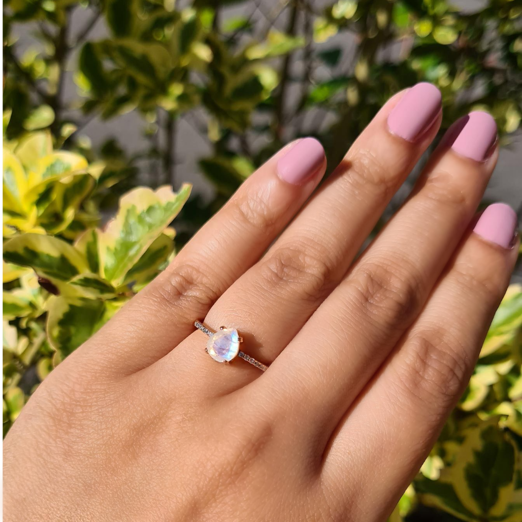 Rainbow Moonstone Ring in Rose Gold Vermeil - SJR London Timepiece