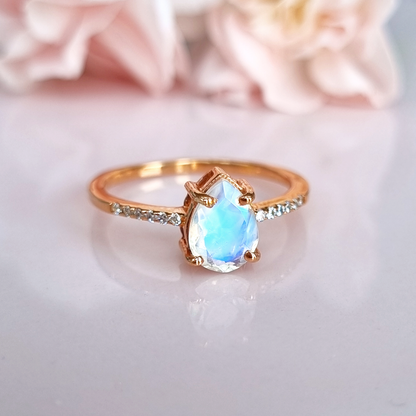 Rainbow Moonstone Ring in Rose Gold Vermeil - SJR London Timepiece