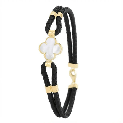 14ct/14K Gold Detail Bracelet – Mother of Pearl Clover Braided