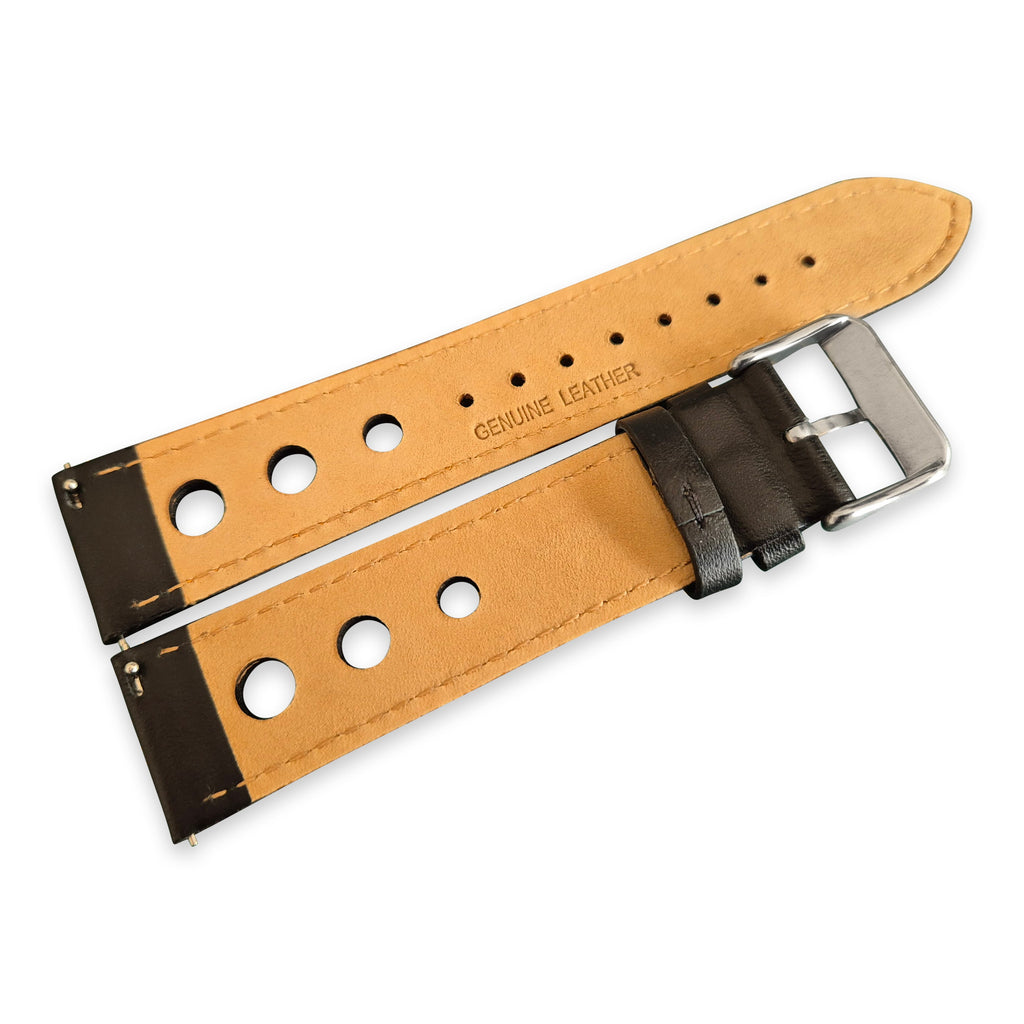 Bracelet de montre Rally en cuir noir et orange
