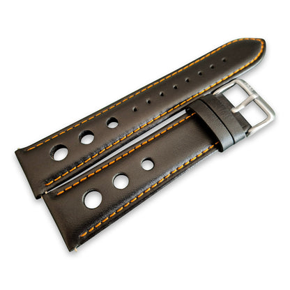 Black And Orange Leather Rally Hole Watch Strap - SJR London Timepiece