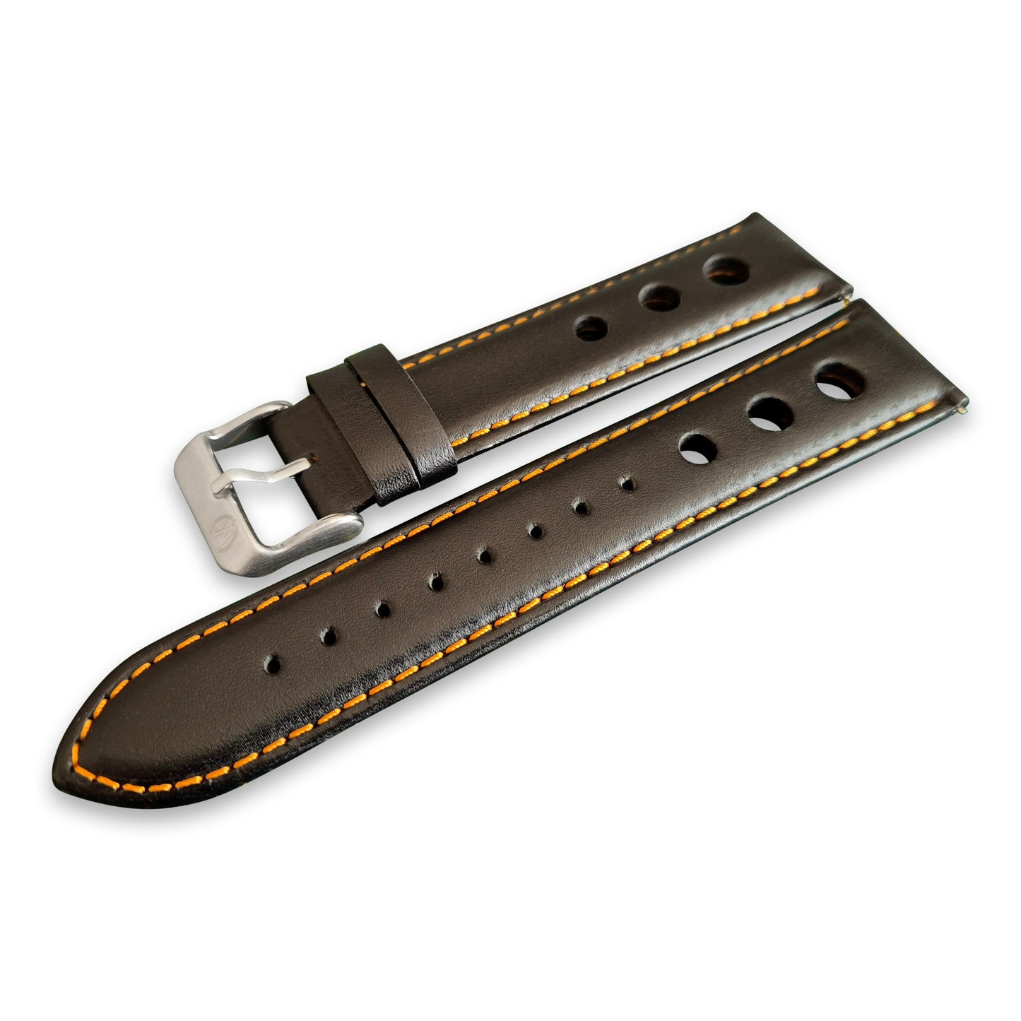 Black And Orange Leather Rally Hole Watch Strap - SJR London Timepiece