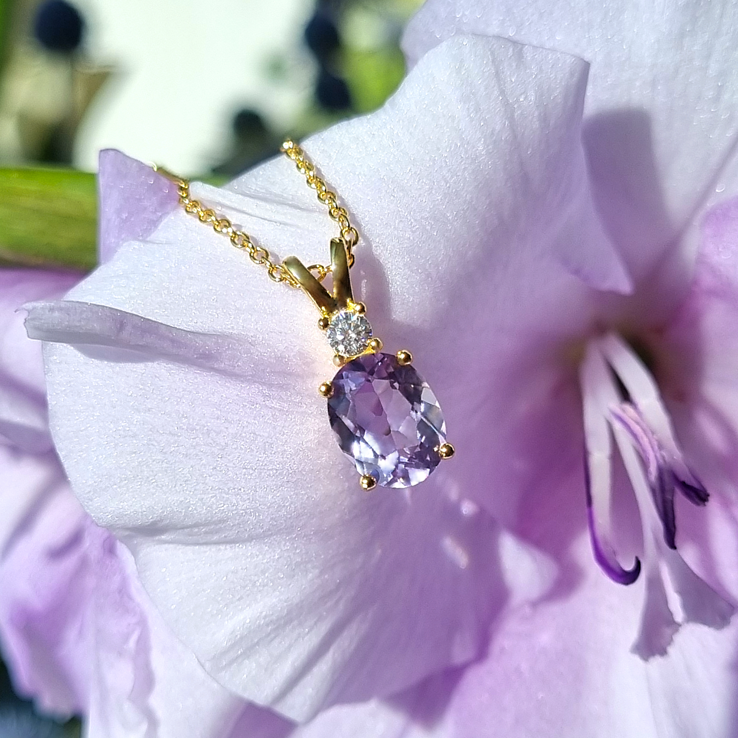 Lavender Amethyst Pendant Necklace in 18k Gold Vermeil - SJR London Timepiece