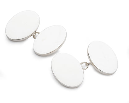 Sterling Silver British Hallmarked Chain Oval Cufflinks