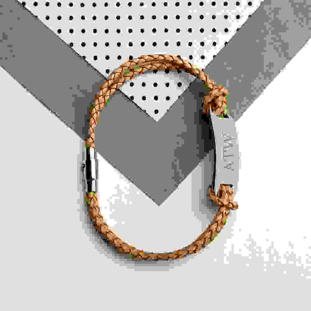 Personalised Men's Statement Leather Bracelet in Sandstone