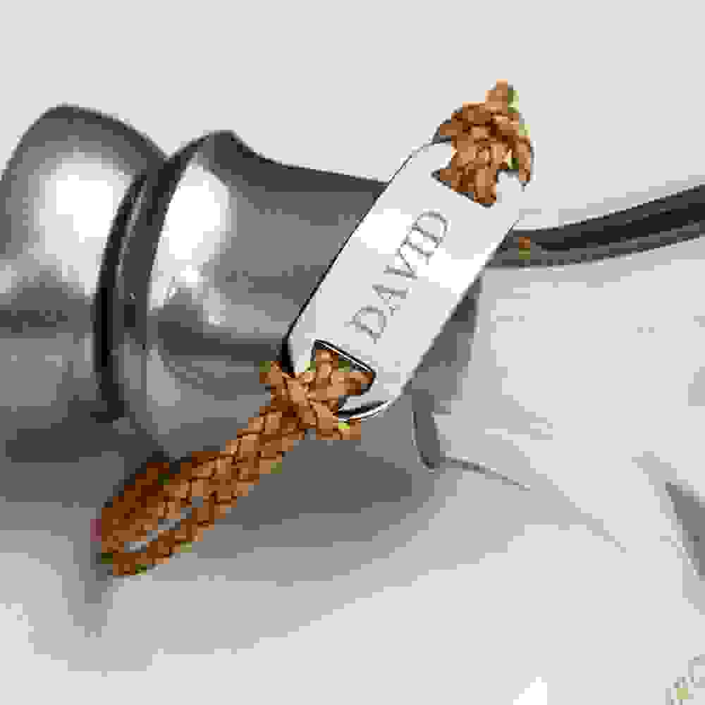 Personalised Men's Statement Leather Bracelet in Sandstone