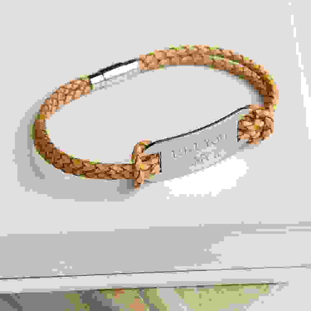 Personalised Men's Statement Leather Bracelet in Sandstone