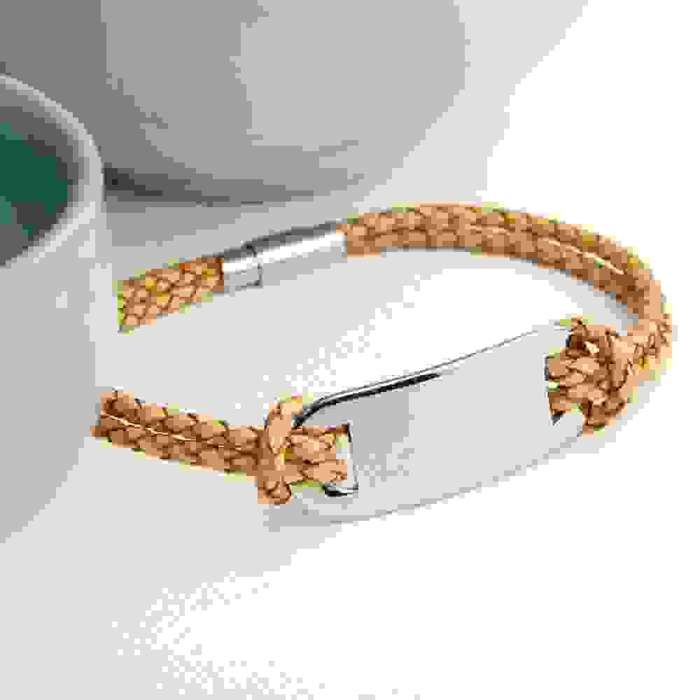 Personalised Men's Statement Leather Bracelet in Sandstone