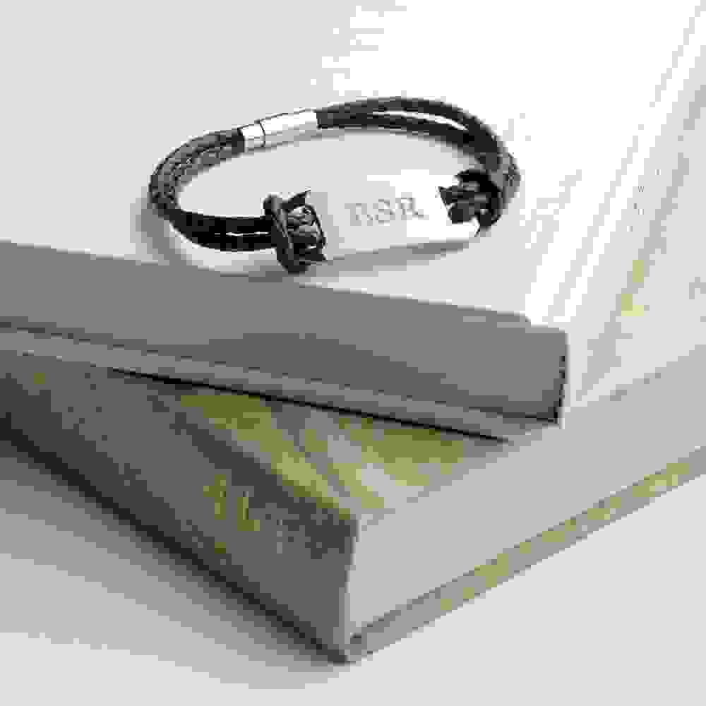 Personalised Men's Statement Leather Bracelet In Navy