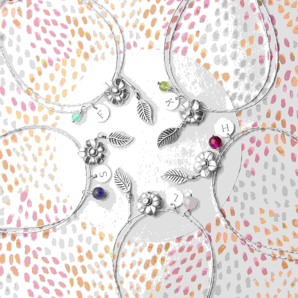 Personalised Sterling Silver Forget Me Not Bracelet With Amethyst Stones