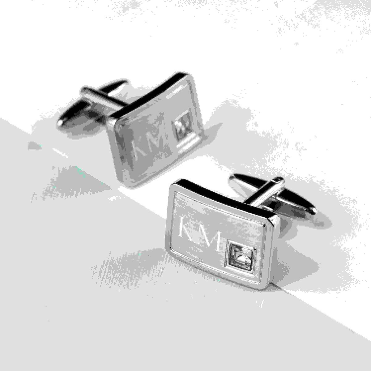 Personalised Rhodium Plated Birthstone Crystal Cufflink Set