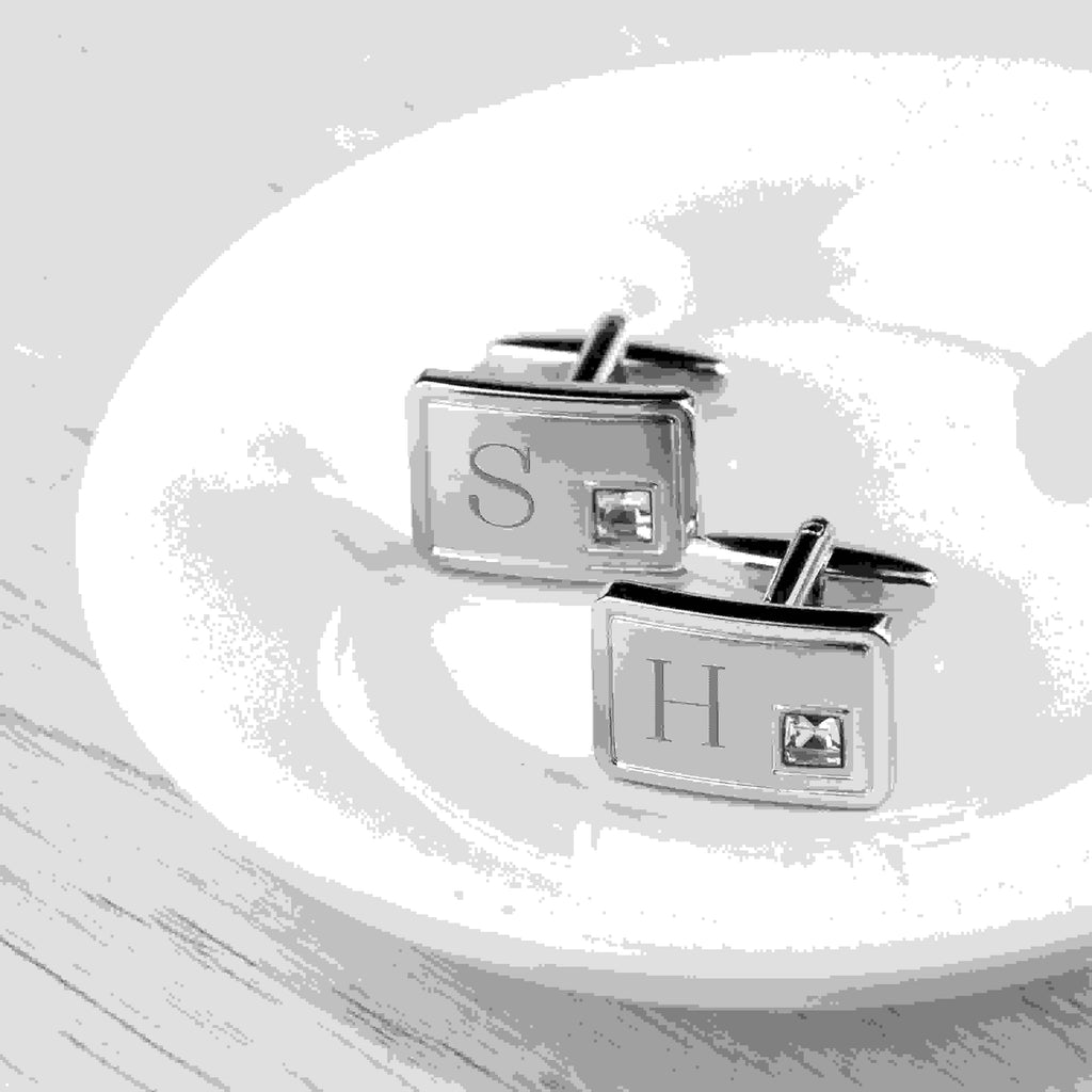 Personalised Rhodium Plated Birthstone Crystal Cufflink Set
