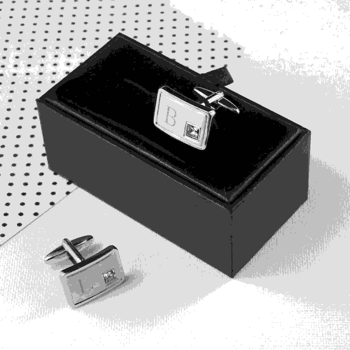 Personalised Rhodium Plated Birthstone Crystal Cufflink Set