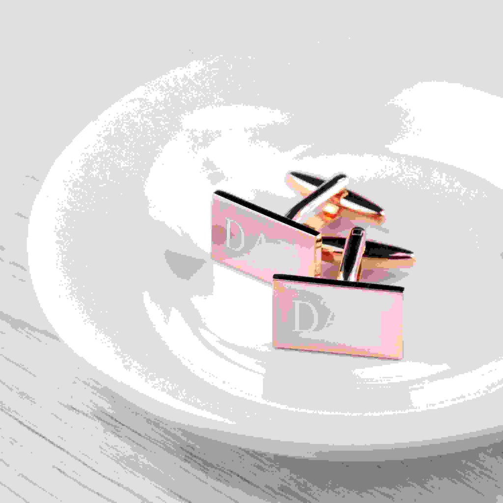 Personalised Rose Gold Plated Rectangle Cufflinks
