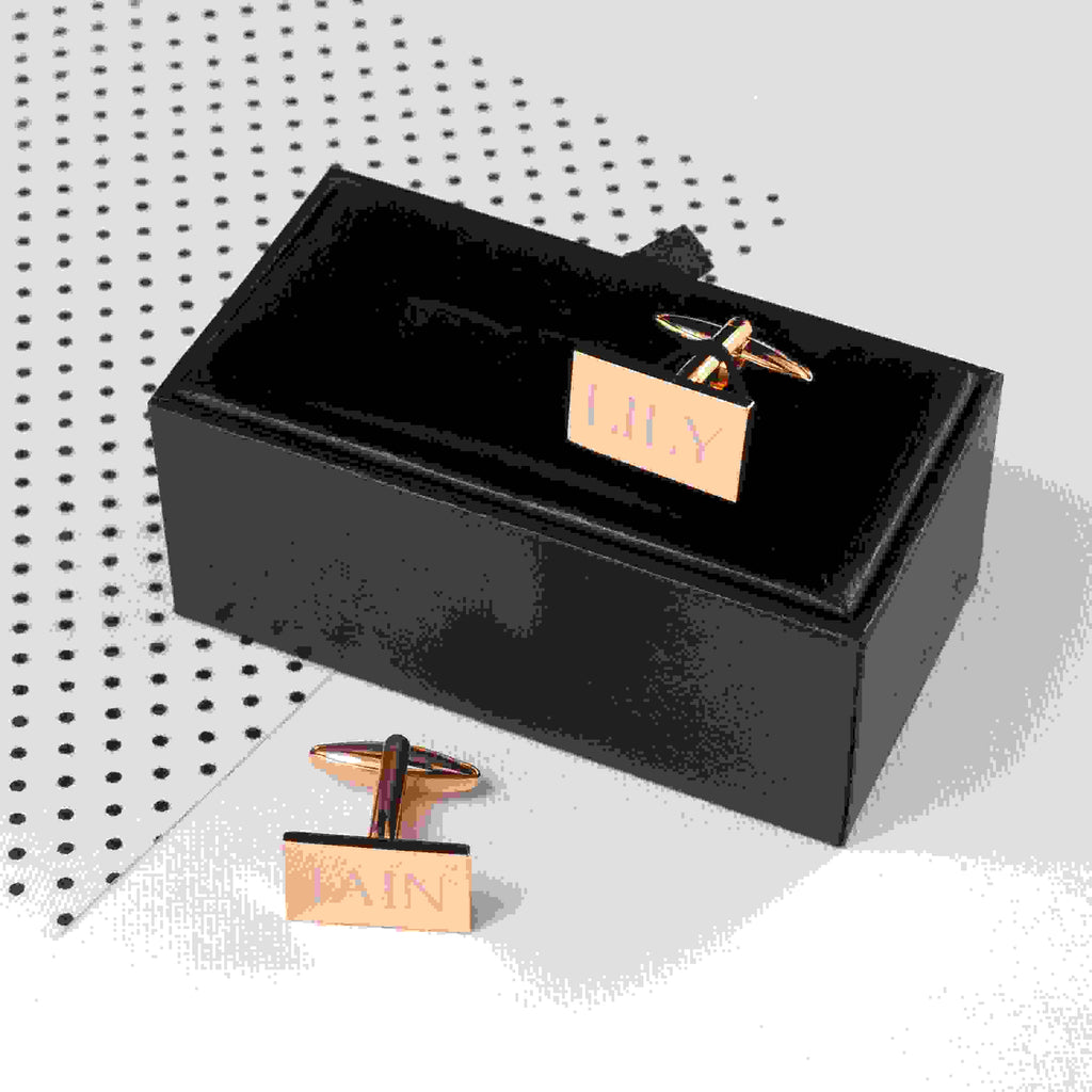 Personalised Rose Gold Plated Rectangle Cufflinks