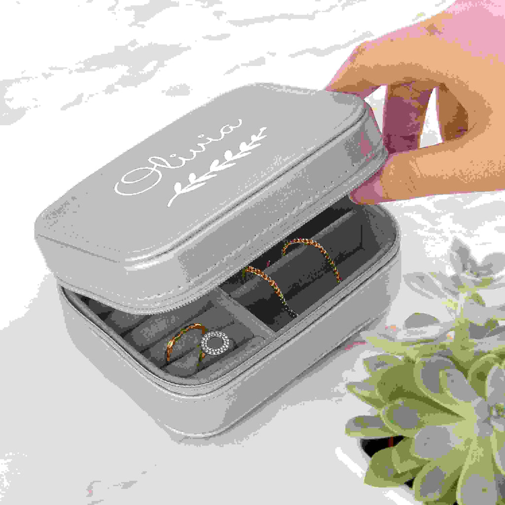 Personalised Wreath Silver Travel Jewellery Case