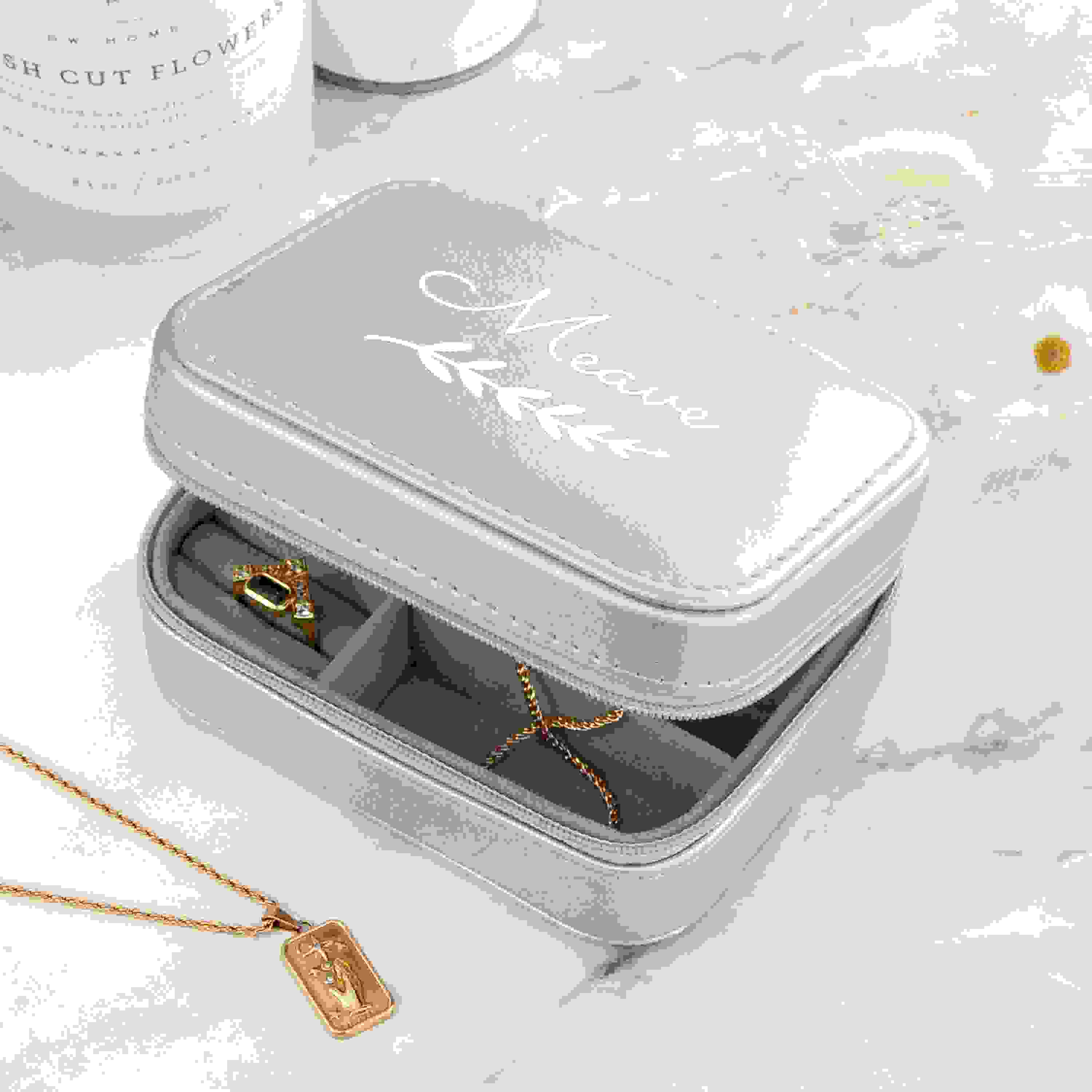 Personalised Wreath Silver Travel Jewellery Case