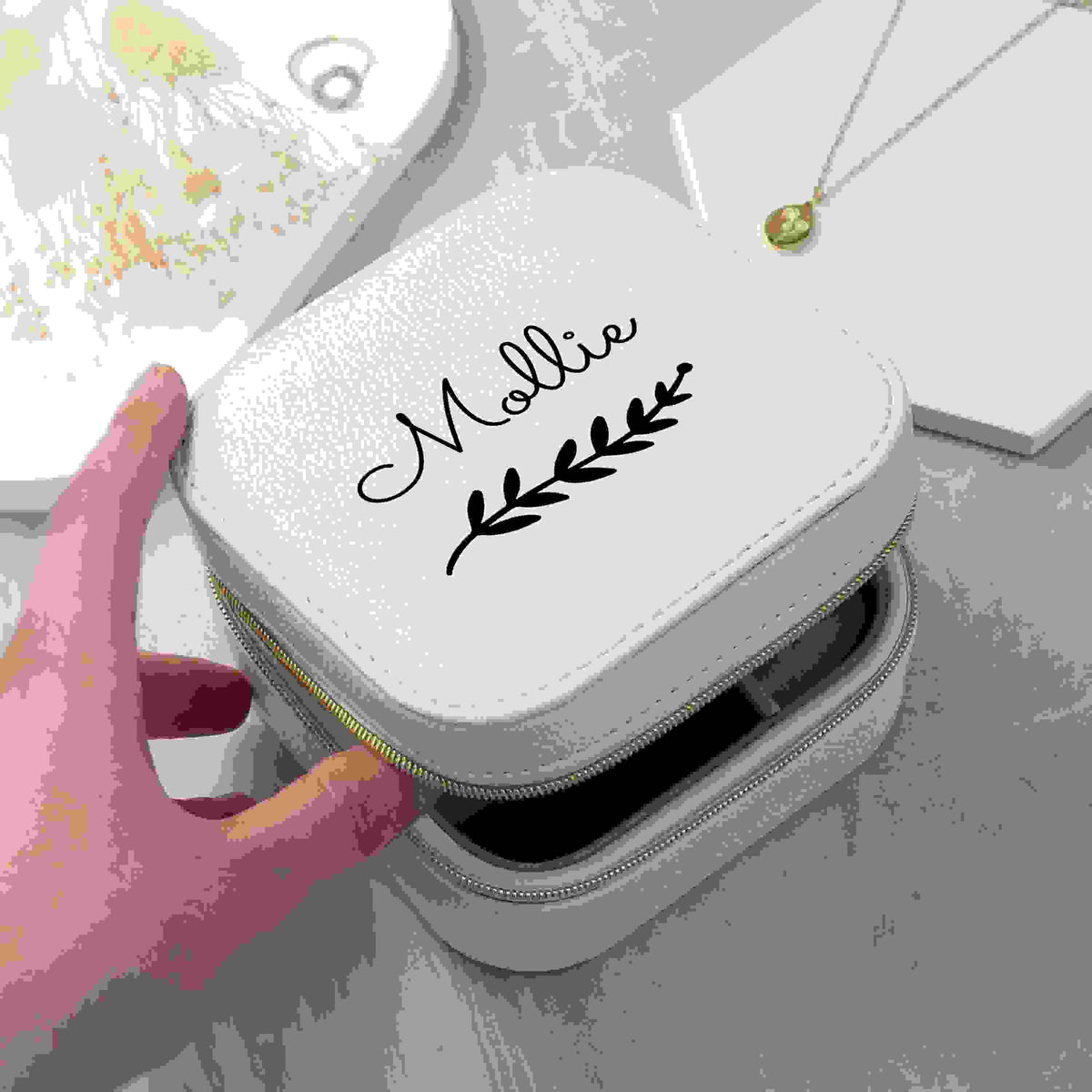 Personalised Wreath White Travel Jewellery Case