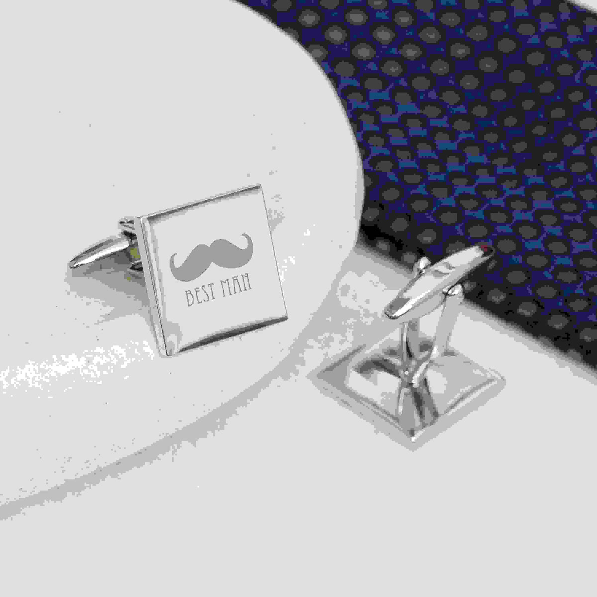 Personalised Silver Moustache Cufflinks