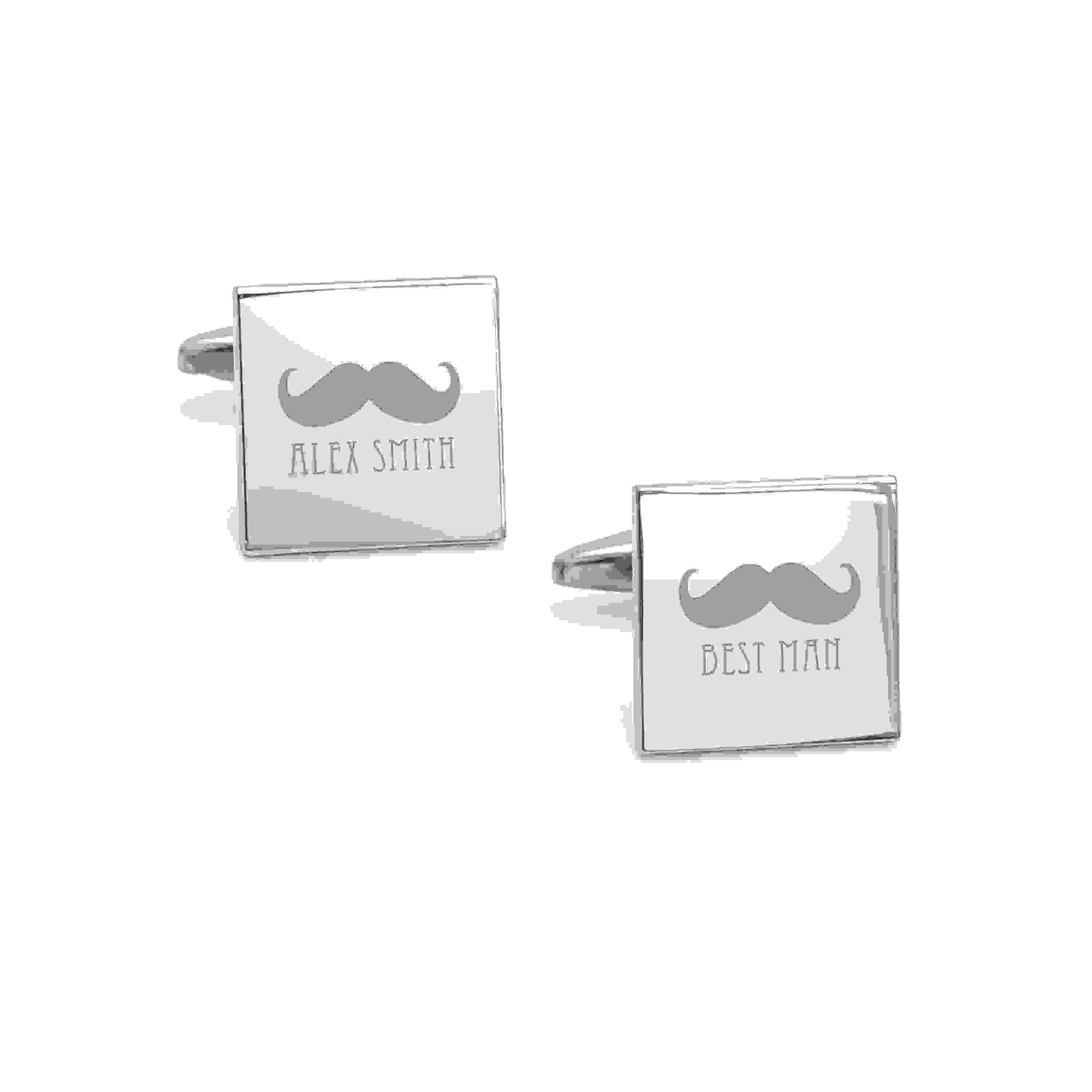 Personalised Silver Moustache Cufflinks