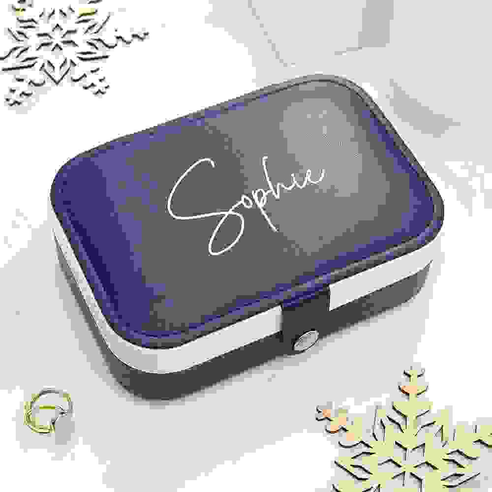 Personalised Midnight Blue Jewellery Case