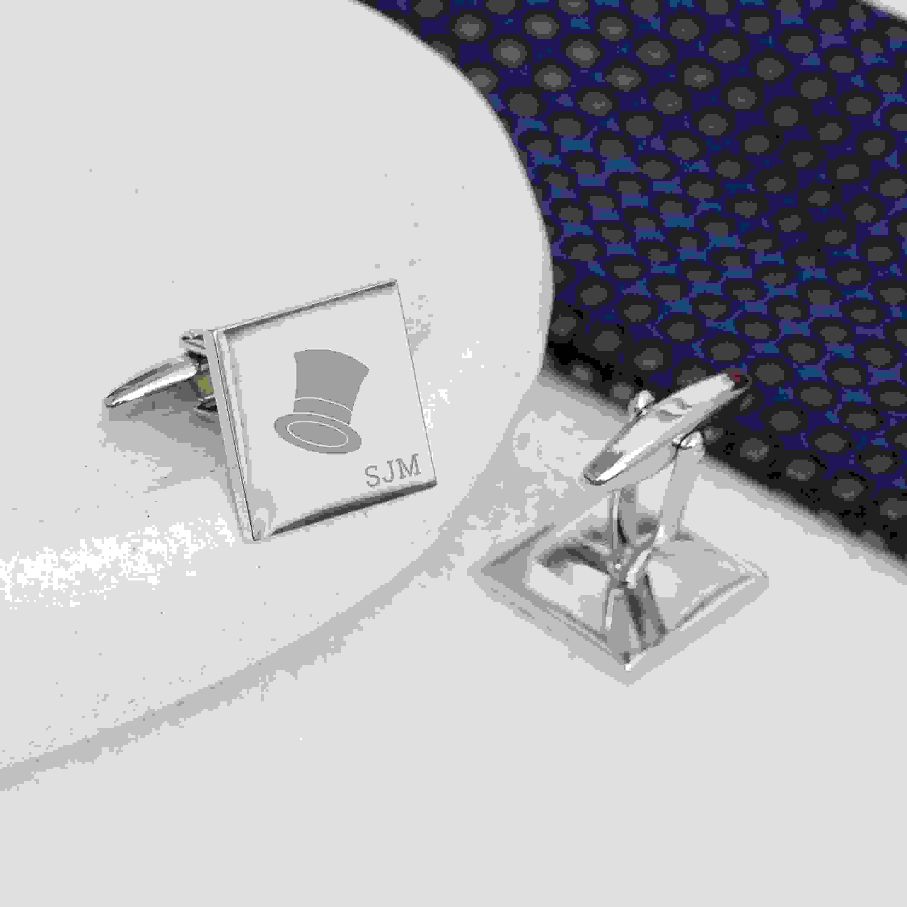 Personalised Silver Top Hat Cufflinks