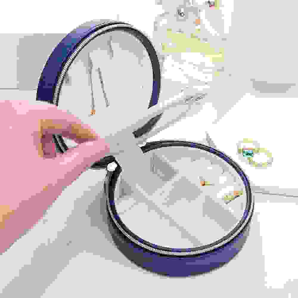 Personalised Navy Blue Round Travel Jewellery Case