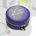 Personalised Navy Blue Round Travel Jewellery Case