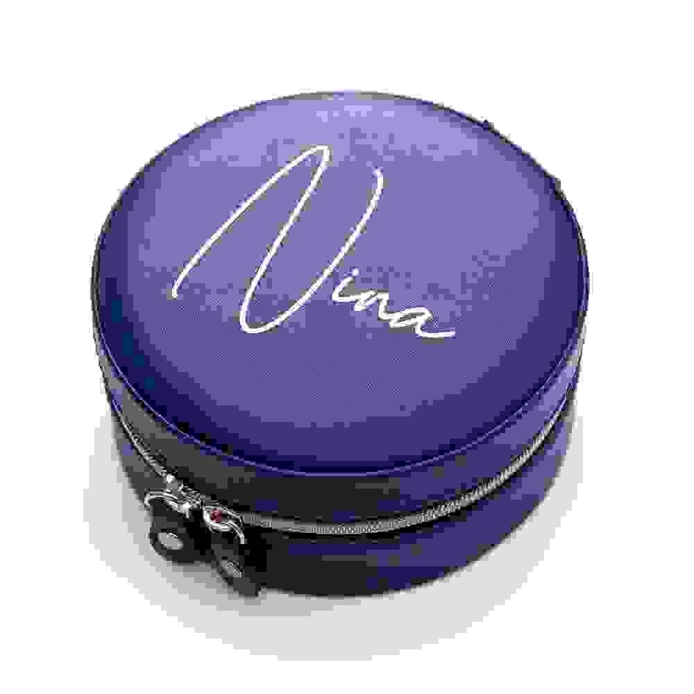 Personalised Navy Blue Round Travel Jewellery Case