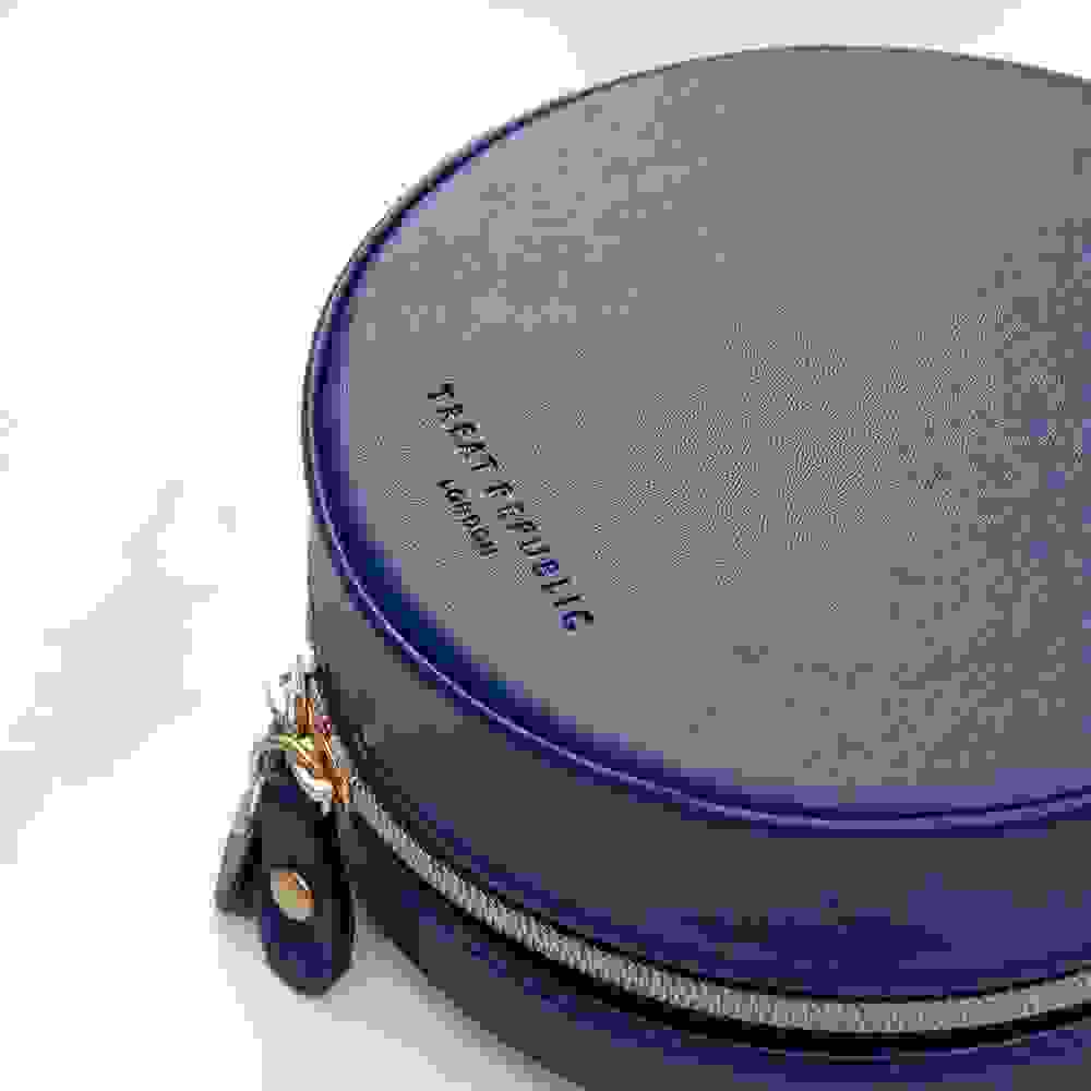 Personalised Navy Blue Round Travel Jewellery Case