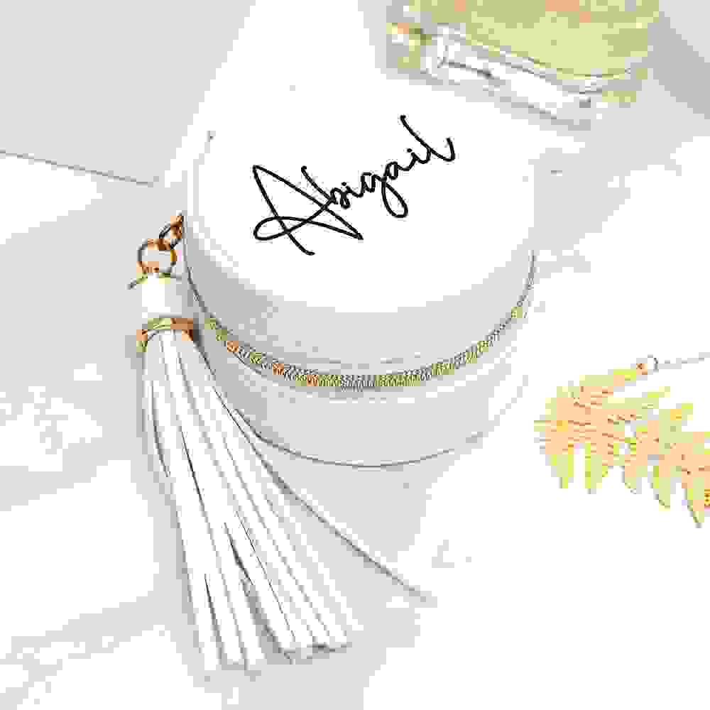 Personalised White Travel Jewellery Case with Tassel