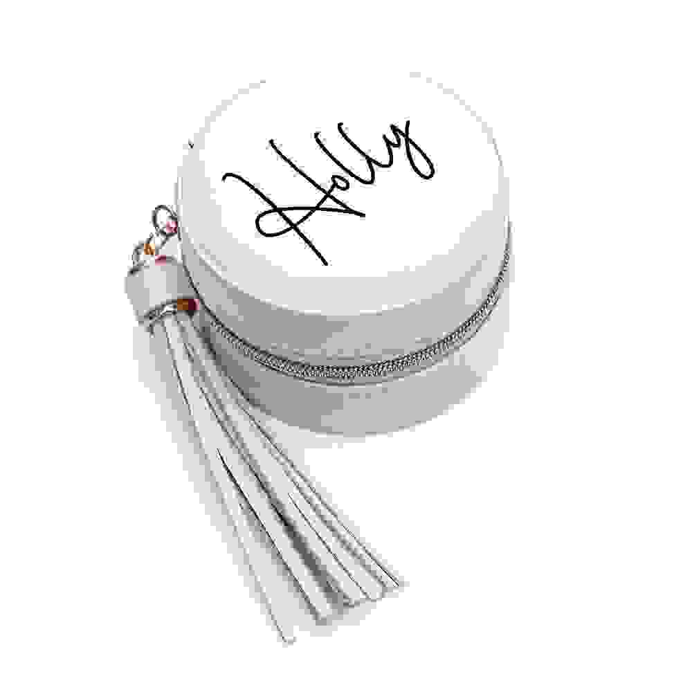 Personalised White Travel Jewellery Case with Tassel