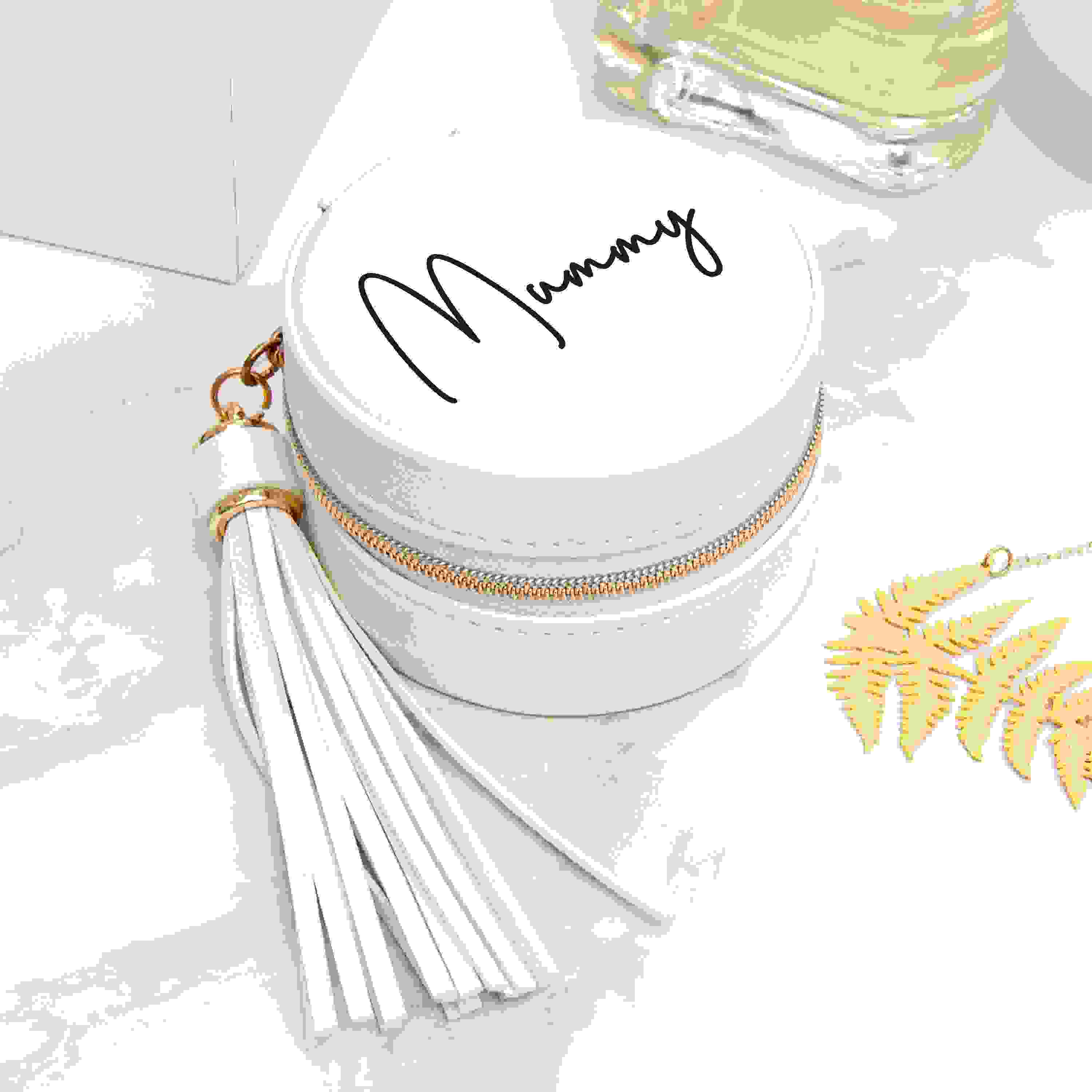 Personalised White Travel Jewellery Case with Tassel