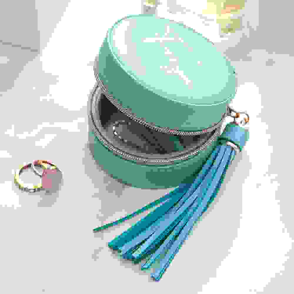 Personalised Turquoise Travel Jewellery Case with Tassel